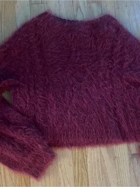 Urban Outfitters Fuzzy Crewneck Sweater - Deep Wine